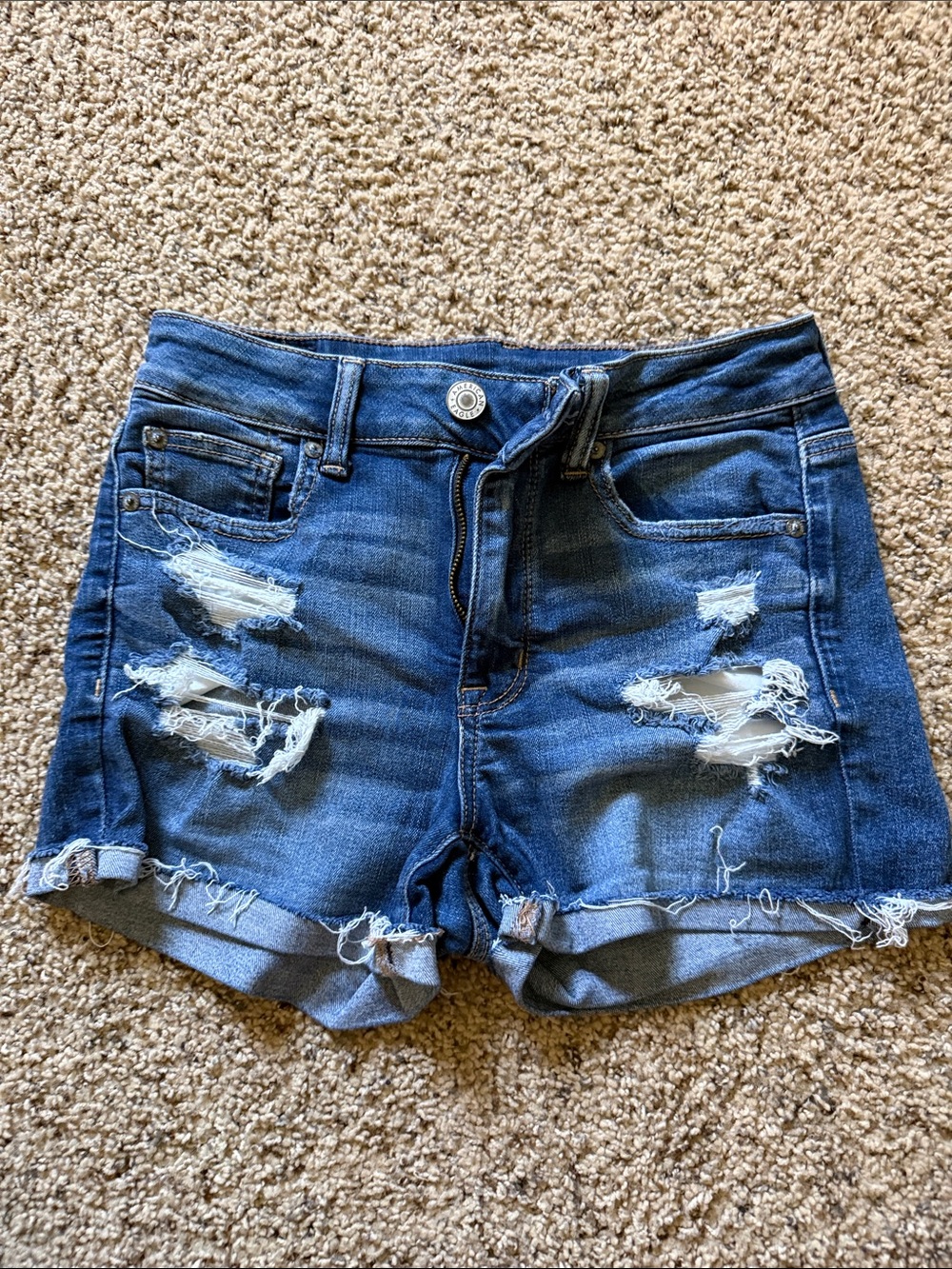 American Eagle Outfitters Distressed Dark Blue Denim Shorts